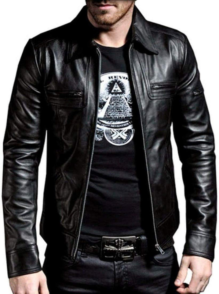 Dillo Leather Bomber Biker - Chamarra de Piel para Hombre, Color Negro