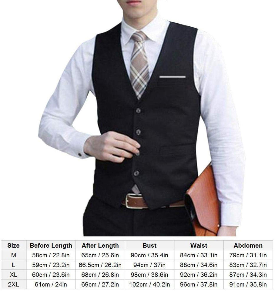 Chaleco del Color sólido de los Hombres, Chaleco Formal Delgado sin Mangas del algodón de un Solo Pecho (XL-Negro)