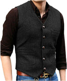 Pretygirl - Chaleco para Hombre con Cuello en V, 5 Botones, Cuello en V, Lana de Espiga, Casual