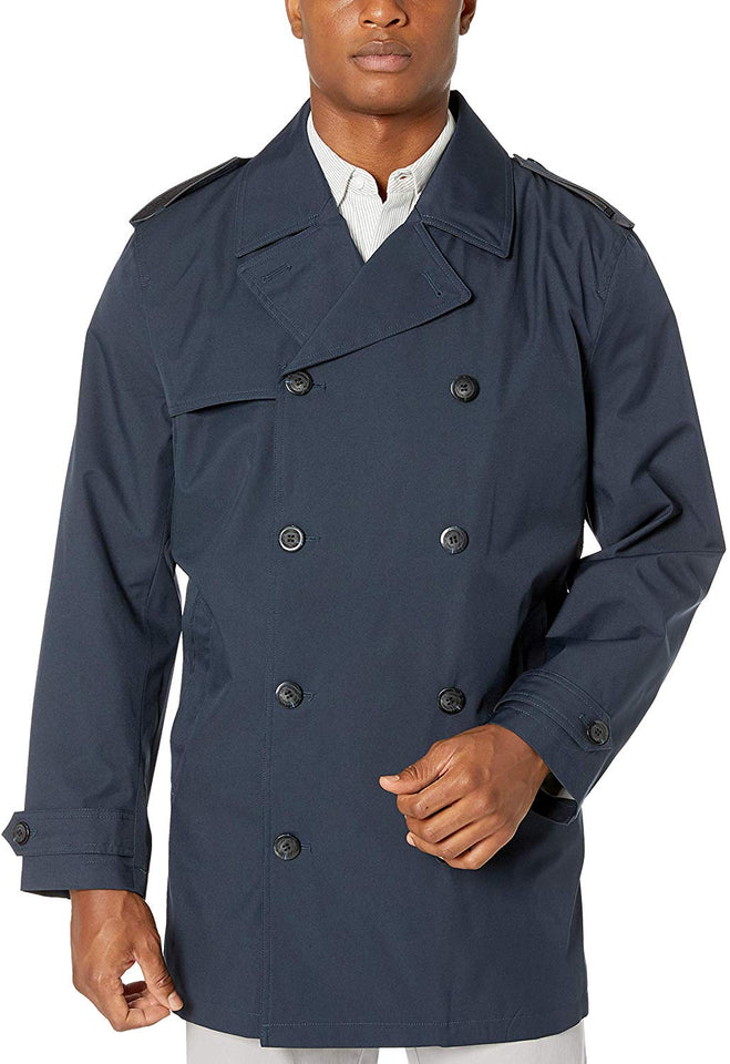 London Fog Fraser - Chubasquero Corto de Doble Pecho Abrigo Impermeable para Hombre