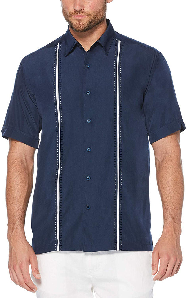 Cubavera - Camisa de Manga Corta para Hombre, diseño de Pata de Gallo, con Paneles insertados