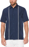 Cubavera - Camisa de Manga Corta para Hombre, diseño de Pata de Gallo, con Paneles insertados