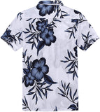 Hombres Aloha camisa hawaiana en Azul Marino Floral Blanco