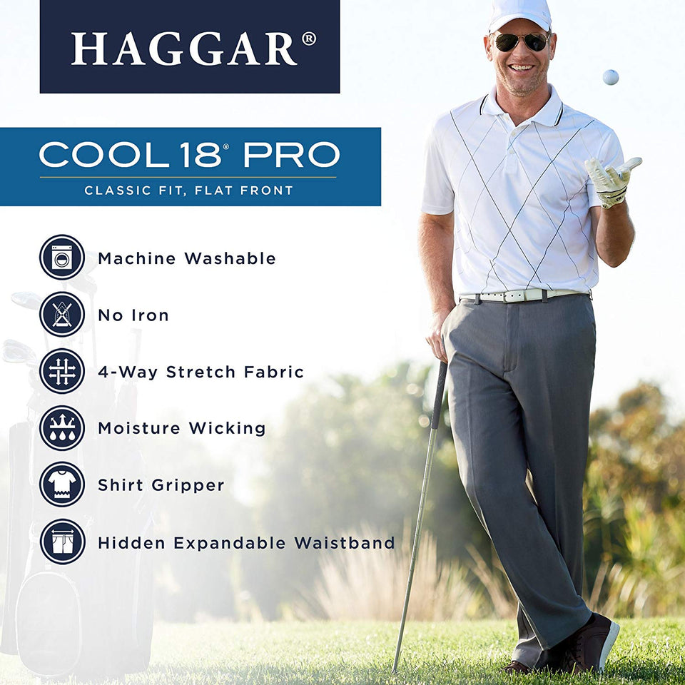 Haggar Cool 18 Pro pantalón de Cintura expandible con Parte Frontal Plana y Ajuste clásico para Hombre