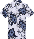 Hombres Aloha camisa hawaiana en Azul Marino Floral Blanco