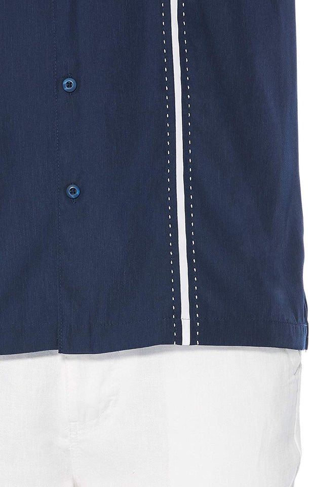 Cubavera - Camisa de Manga Corta para Hombre, diseño de Pata de Gallo, con Paneles insertados